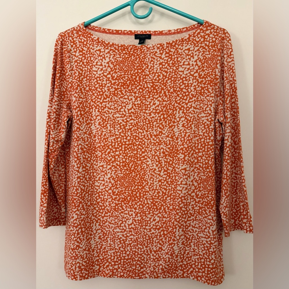 Ann Taylor Orange and White Patterned Long Sleeve Top